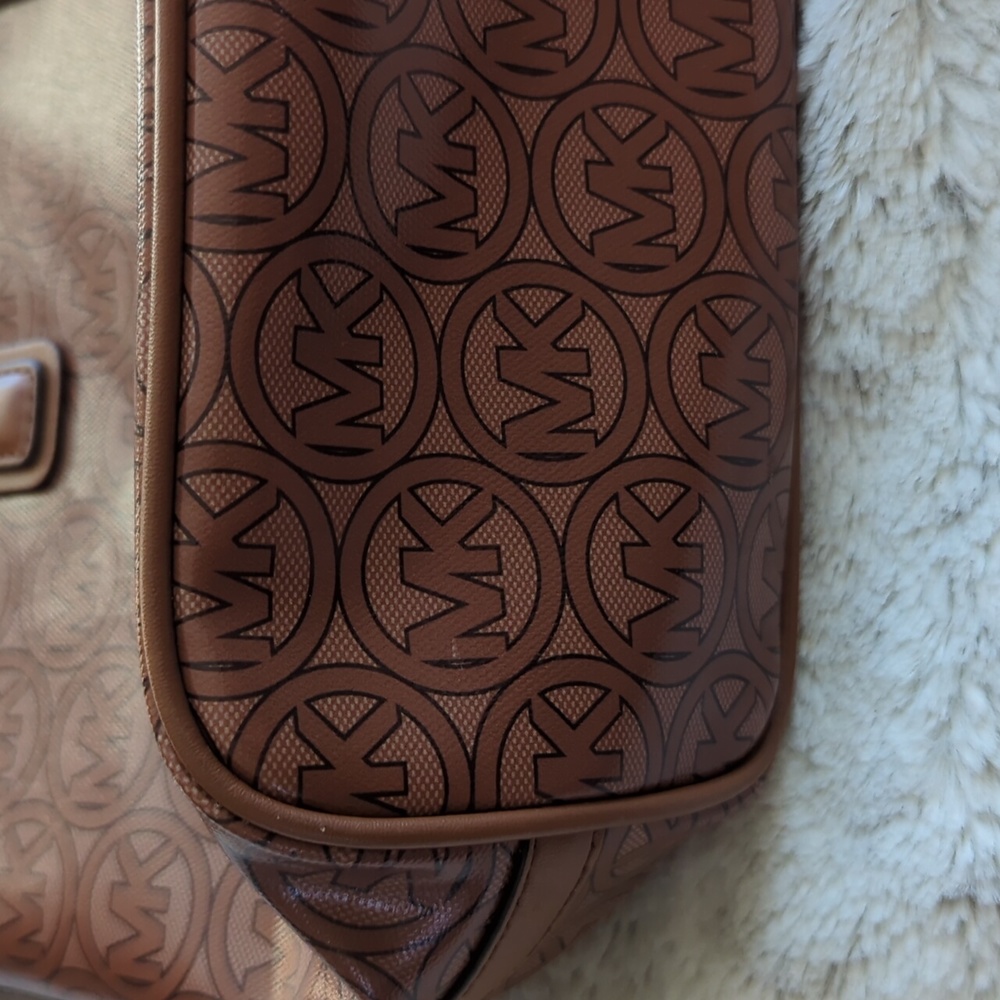 Michael Kors Luggage Brown Jodie Small Logo Jacquard Tote Bag Recycled Purse - Picture 4 of 11